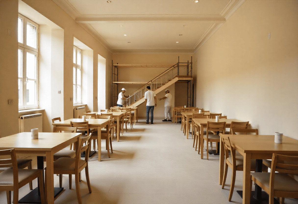 mannen zijn een restaurant aan het verbouwen